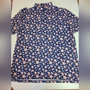 Navy And Orange Floral Golf Polo